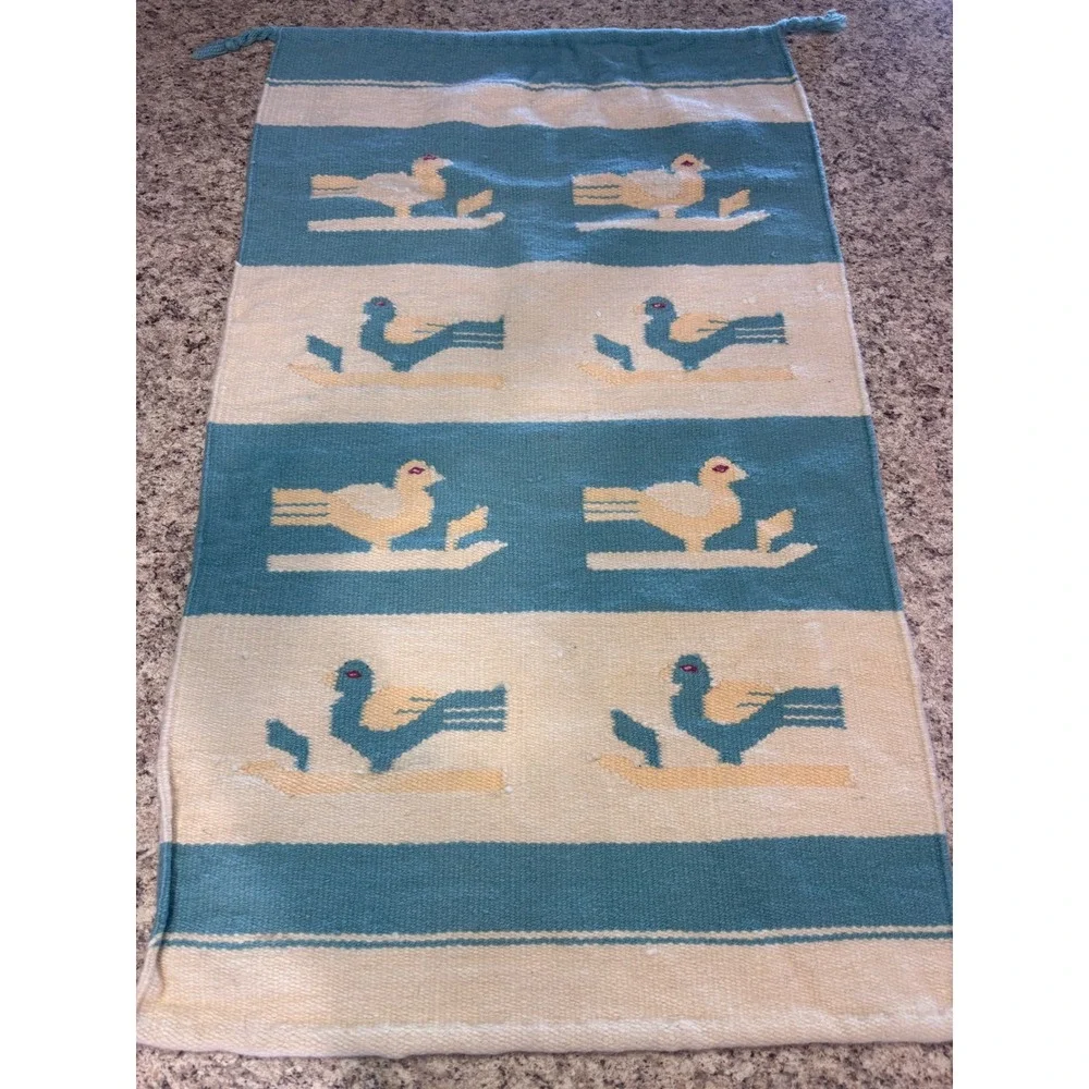 Vintage Handwoven Wool Zapotec Oaxaca Tapestry Rug Wall Hanging Rare